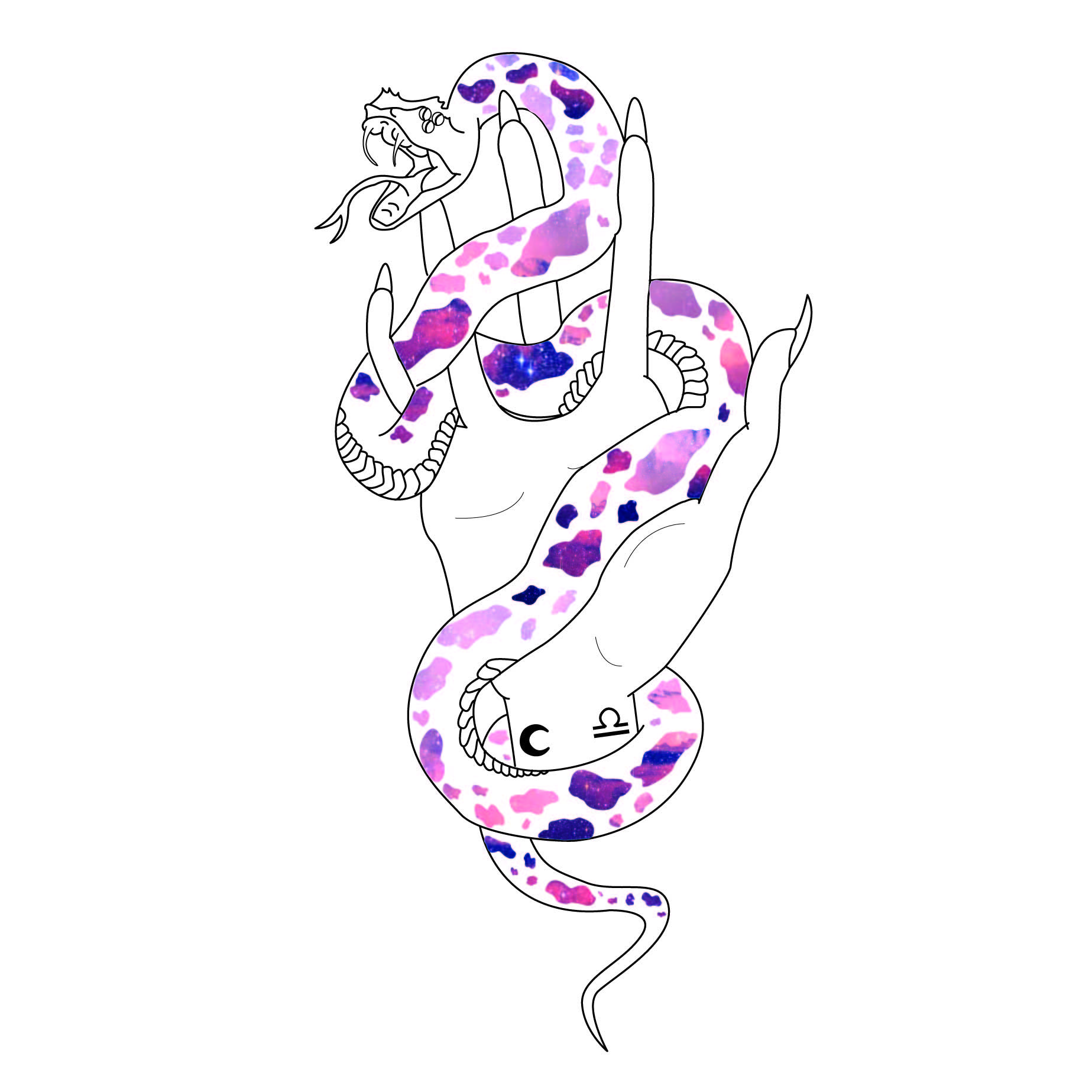 drawing of a snake wrapped around a hand